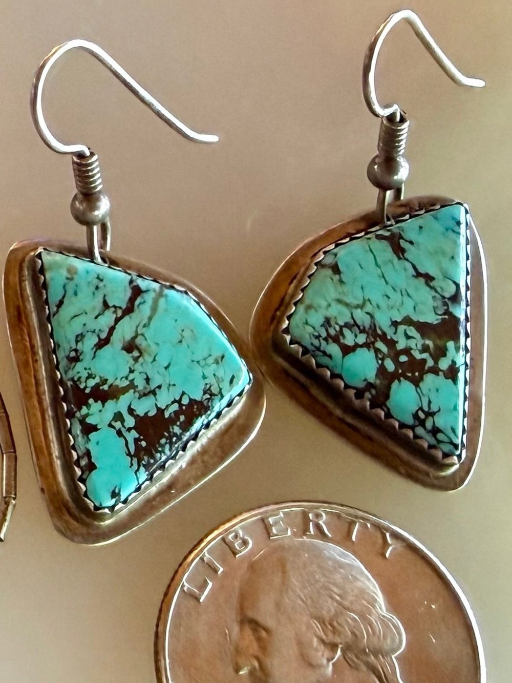 Turquoise Stone Drop Earrings - Women Jewelry - Picture 3 of 3